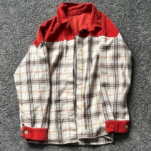 Plaid Button-Up Shirt with Burnt Orange Accents